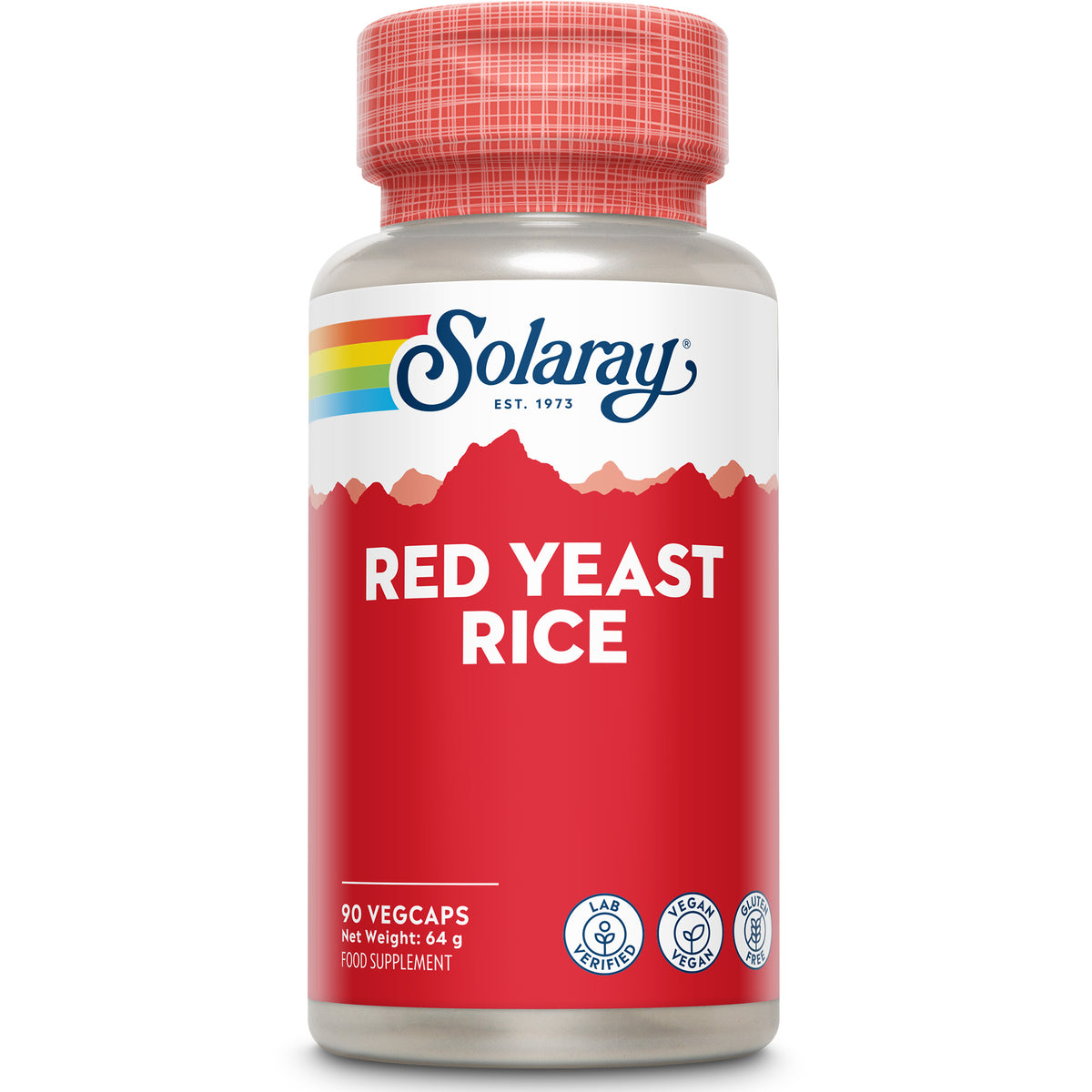 Solaray Riso rosso fermentato, 90 capsule vegane, etichetta rossa, certificato in laboratorio, senza OGM, privo di monacolina K.