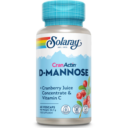 Solaray D-Mannose Cranberry, 60 capsules, easy-to-swallow and formulated with cranberry extract and vitamin C.