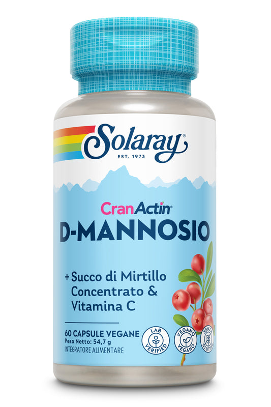 Solaray D-Mannosio e Mirtillo Rosso, 60 capsule vegane, etichetta arcobaleno.