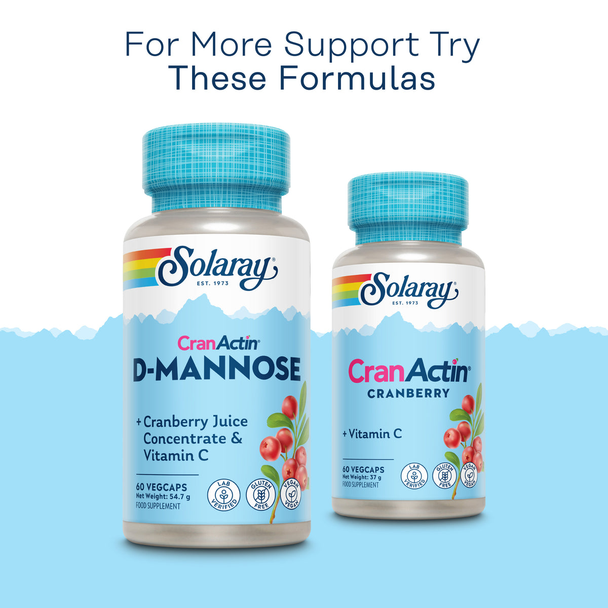 Solaray D-Mannose Cranberry bottle with vibrant label, features cranberry extract and vitamin C.