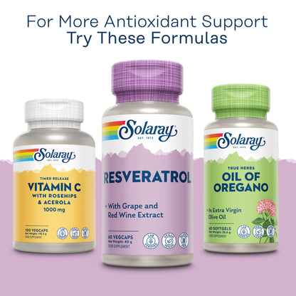Tre flaconi Solaray: vitamina C, resveratrolo e olio di origano.