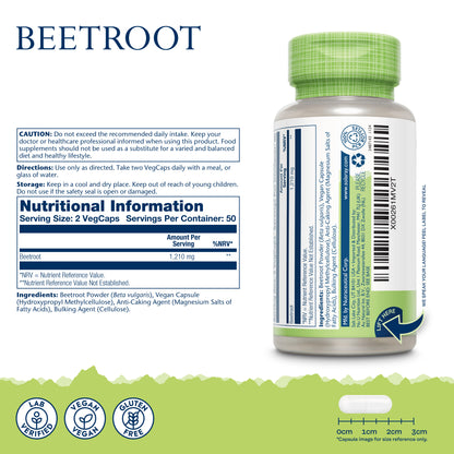 The Solaray Beet Root bottle features label info, nutrition facts, vegan icons, and beetroot powder ingredients.