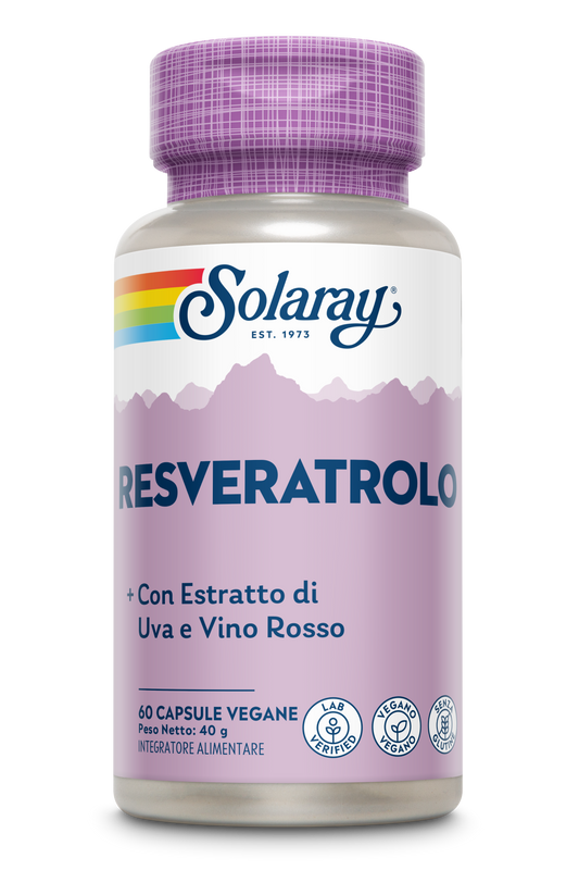 Capsule di resveratrolo Solaray con estratto di poligono giapponese, polifenoli dell'uva e del vino rosso.