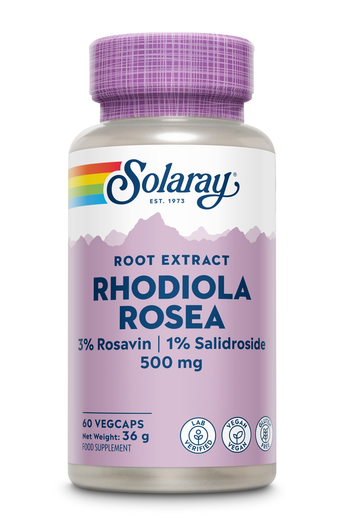 Solaray Rhodiola Rosea, 60 capsule vegane da 500 mg ciascuna, estratto standardizzato.