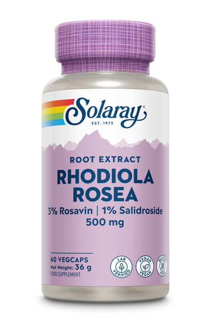 Solaray Rhodiola Rosea, 60 capsule vegane da 500 mg ciascuna, estratto standardizzato.