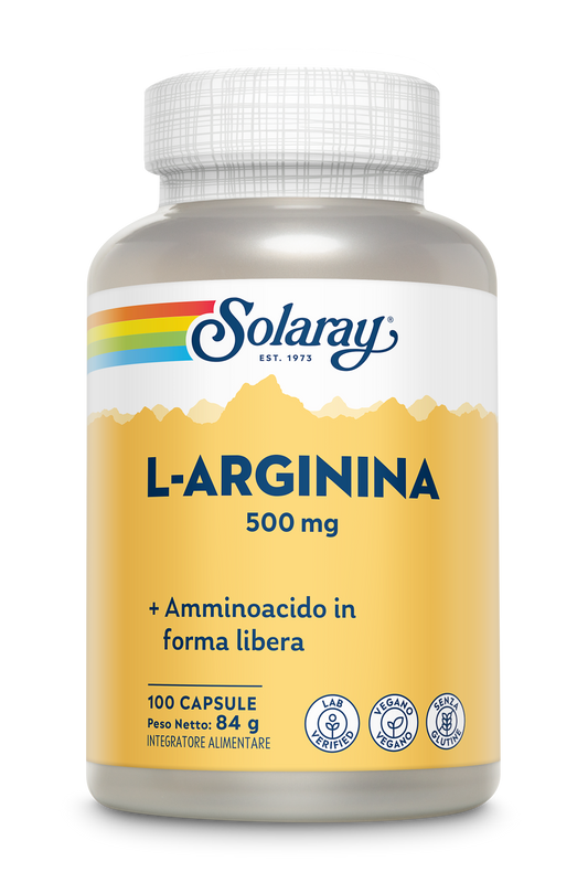 Solaray L-Arginina, 500 mg, 100 capsule vegane, integratore di aminoacidi.