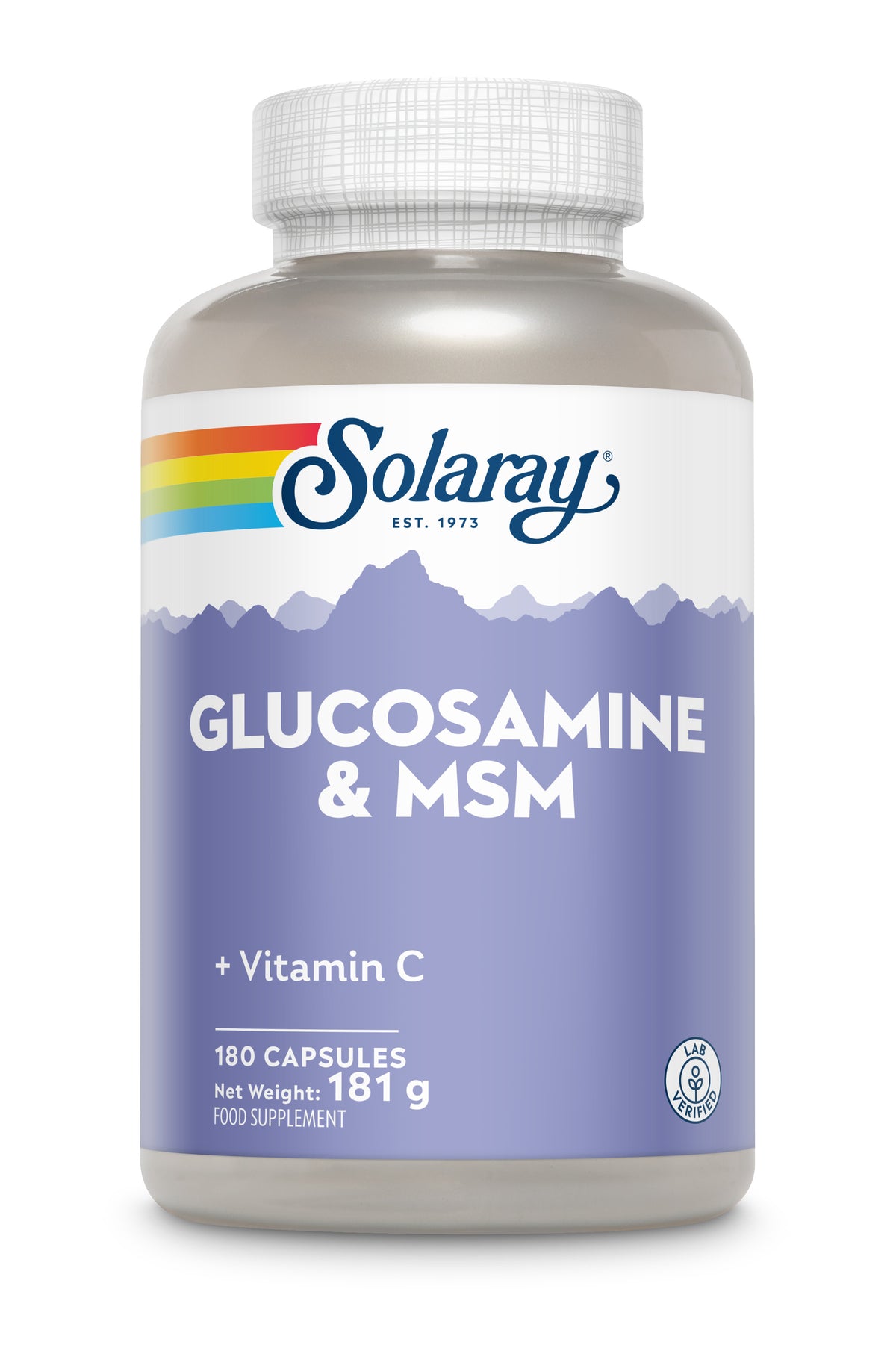 Solaray Glucosamine & MSM, 180 capsules (181g); joint support supplement with Vitamin C.